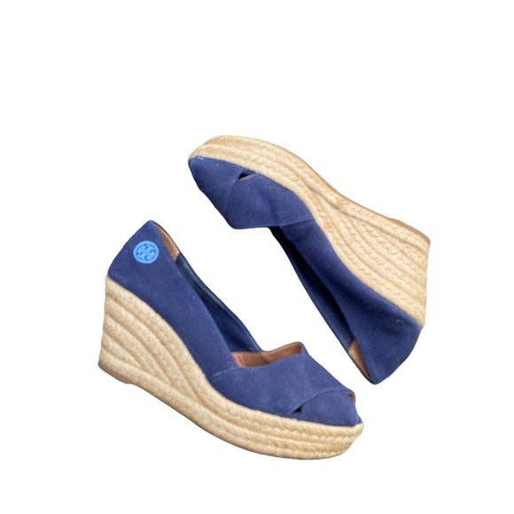 Tory Burch wedge navy espadrille shoes size 38 - Picture 1 of 7